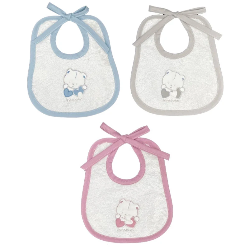 Andy&Helen Bavaglio In Spugna Di Cotone Con Orsetto Ricamato, Taglia Piccola