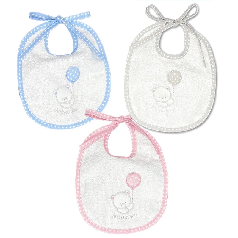 Andy&Helen Bavaglino In Spugna Di Cotone Con Orsetto E Palloncino Ricamato, Taglia Piccola