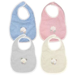 Andy&Helen Bavaglio In Spugna Di Cotone Con Orso Foglie Ricamati, Chiusura A Velcro - Taglia Media